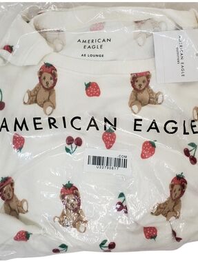 AMERICAN EAGLE Pajama Set Women Luxe Plush Teddy Bears NWT🧸🍓🍒